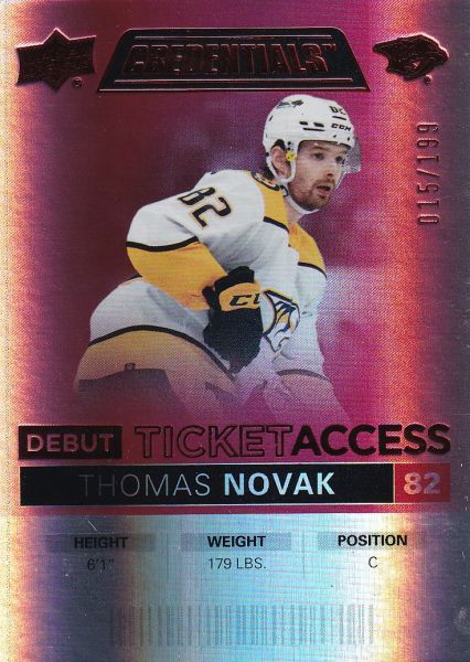 insert karta THOMAS NOVAK 21-22 Credentials Debut Ticket Access Red /199